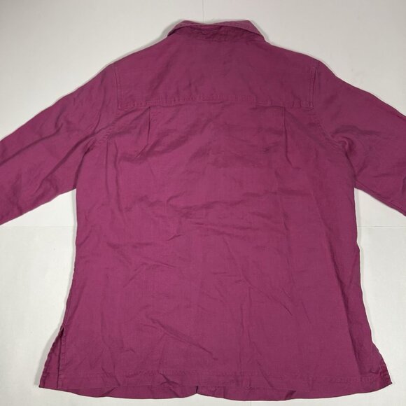 Pendleton Women Dark Pink Shirt 100% Linen Button Up Long Sleeve Logo Sz L Flaw - Picture 8 of 10